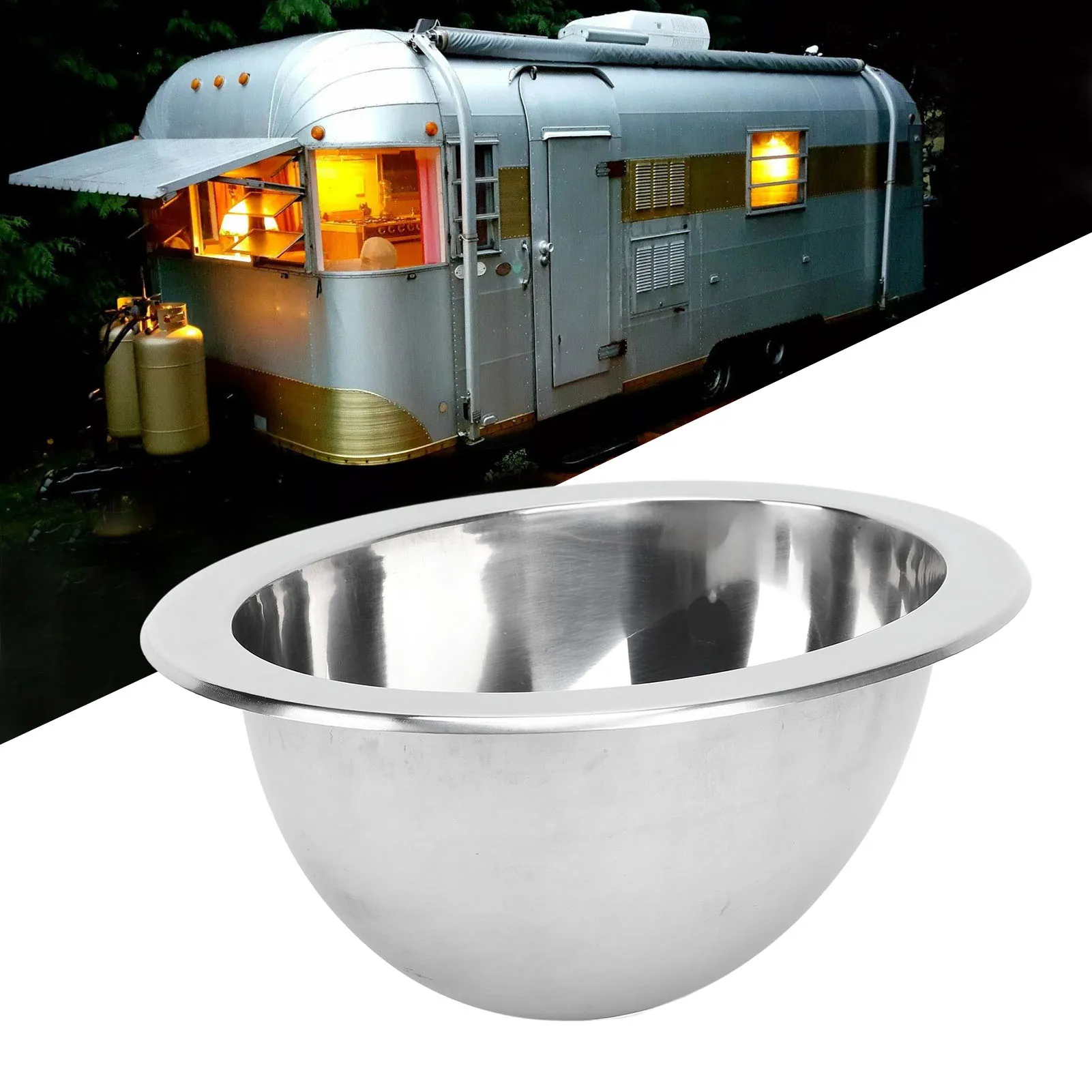 

Stainless Steel Round Sink Flush Mounting Easy To Clean Rustproof Single Bowl Sink Versatile for Boat RV Bathroom