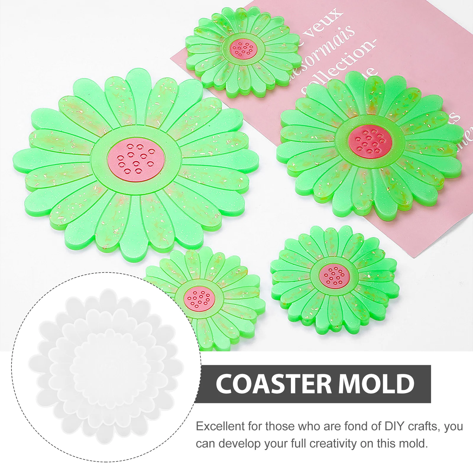 

5Pcs Daisy Shape Silicone Molds Craft Casting Epoxy Resin Coaster Mold DIY Supplies Crystal Glitter Dry Flowers
