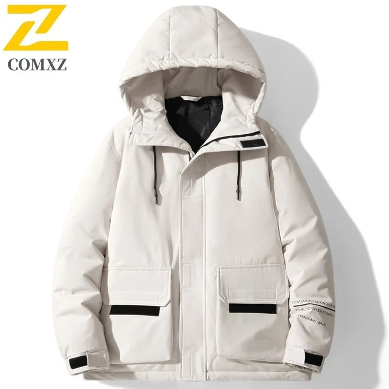 COMXZ Men'sWarm Thick Puffer Jacket 2025 Fashion Trendy Windproof Skiing Winter Jacket Travel Lightweight Down Jacket  Clothing