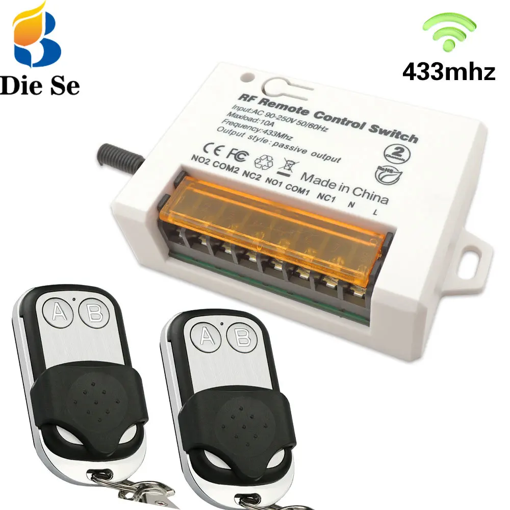 Interruptor de Control remoto inalámbrico Rf de 433mhz, receptor de relé de puerta de garaje de CA 220V, 2 canales, controlador de iluminación y