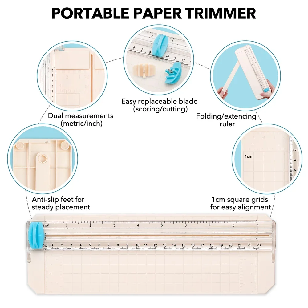 Mini Paper Trimmer with Extending Ruler,Portable Paper Cutter,Replacement Blades, Cutting/Scoring Blades for Trimmer view 2