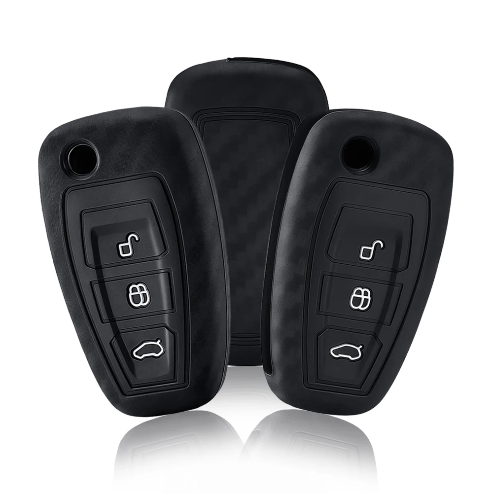3 Button For Ford Ranger C-Max S-Max Focus MK3 Galaxy Mondeo Transit Tourneo Custom Silicone Car Key Fob Ring Case Cover Holder