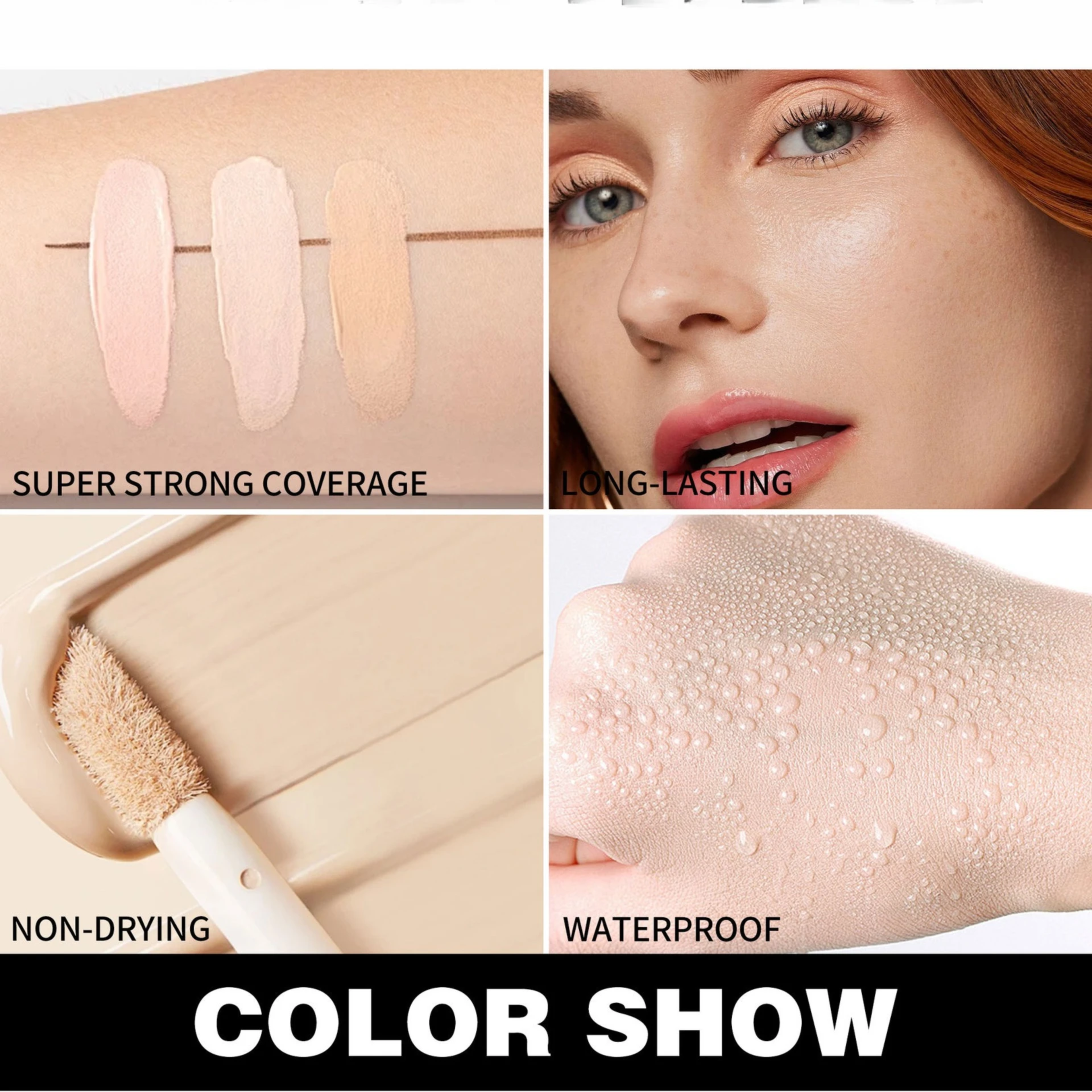 Correttore liquido impermeabile 8 tonalità Copertura incorporata Lunga tenuta A prova di sudore Resistente ai sbavature per la bellezza della carnagione impeccabile