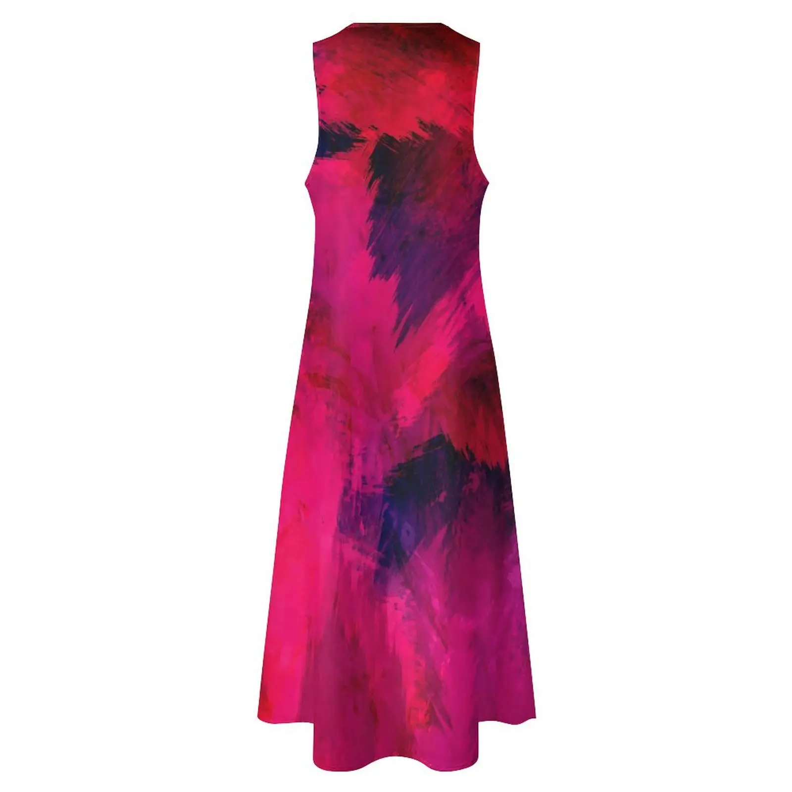 Vestido maxi longo abstrato escova, vestido de praia vintage Boho, Design decote V, Vermelho e roxo, Estilo de rua, Verão