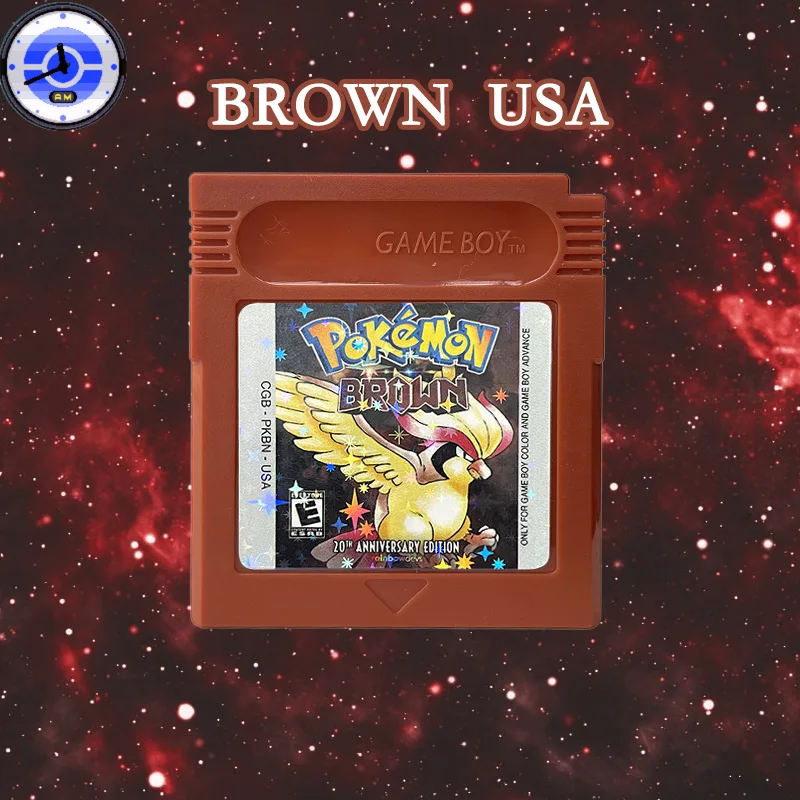 GBC-Spiel USA Pokémon Brown 20. Jubiläumsausgabe OHNE RTC Flash-Karte Spielkonsole-Kassette ROM-Hack Englisch