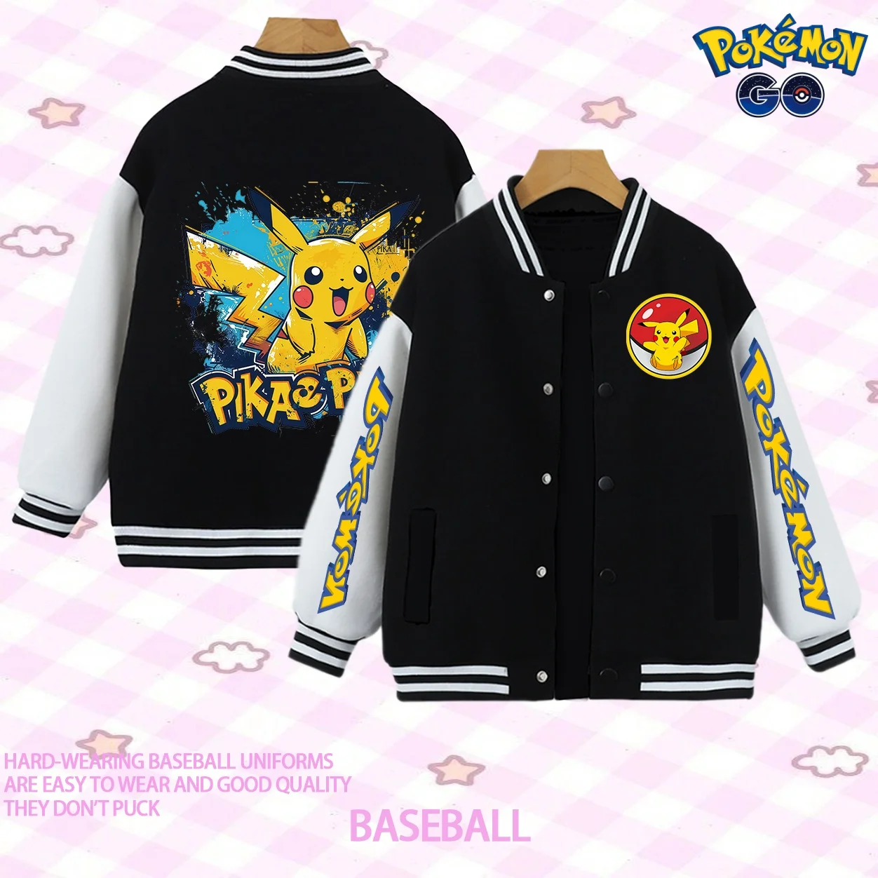

2026 Kawaii Kids Anime Pokémon Cute Cartoon Boys Clothes Girls Baseball Uniform Autumn Winter Hoodies Kids Tops Pikachu Jacket
