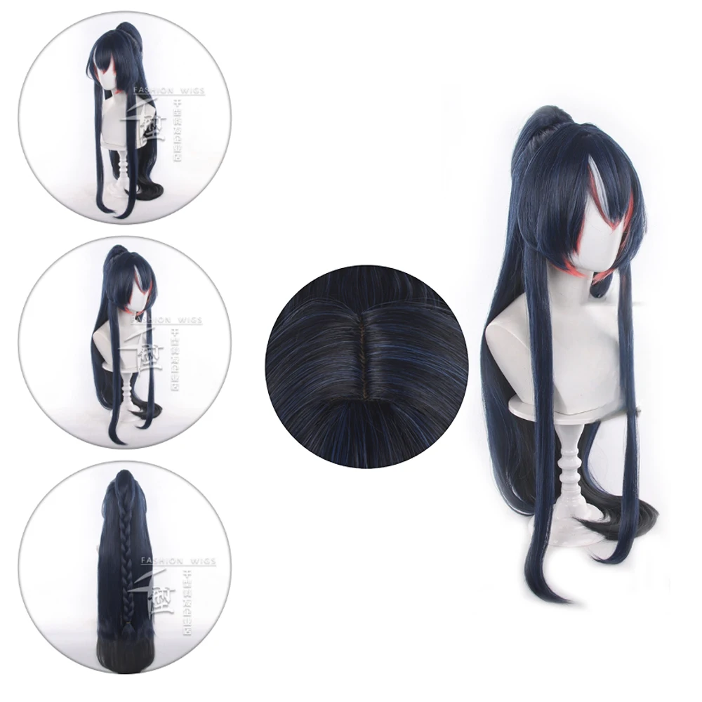 100cm Blue Black Gradient  Ling Cosplay Wig Heat Resistant Synthetic Hair Arknights Role Play Wig Comic Con Party ﻿