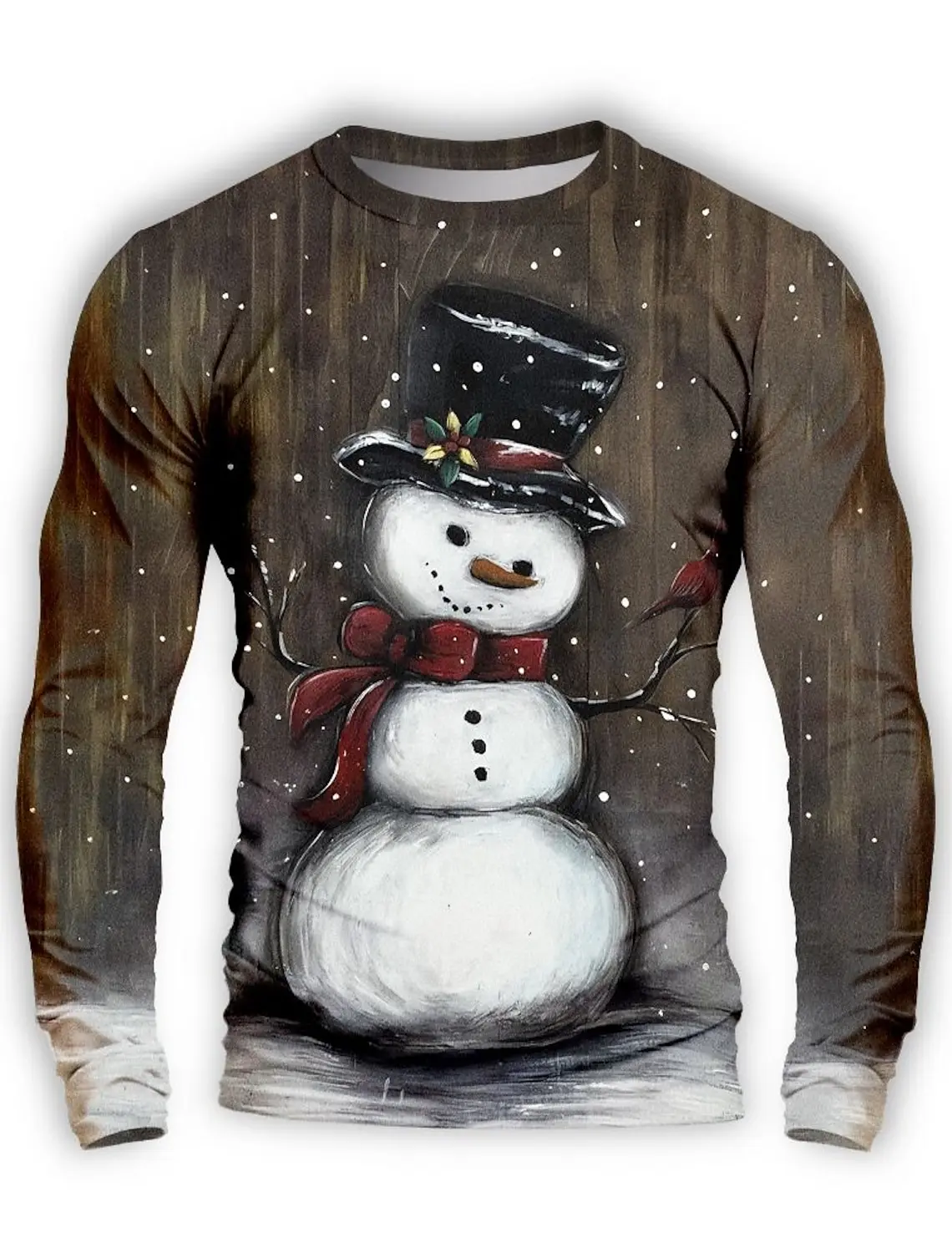 T-shirt de Noël à manches longues pour hommes, impression 3D, élan, bonhomme de neige, plongeant, chemise décontractée à col rond, vêtements de printemps et d'automne, déclin