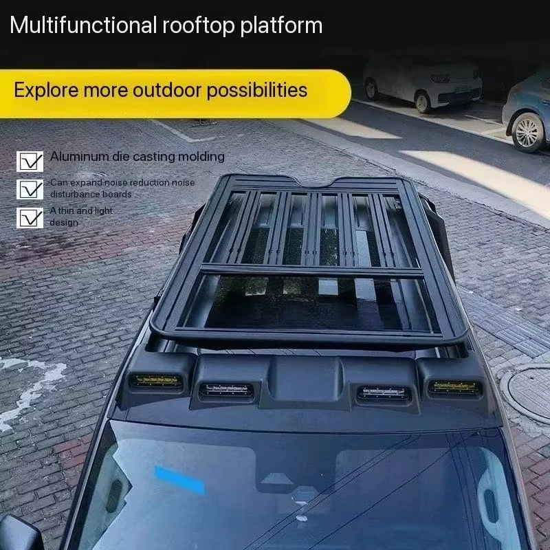 H9 Aluminum Alloy Luggage Rack Luggage Box Roof Platform Multi-functional Retrofit/Upgrade Kit Climbing Ladder Black