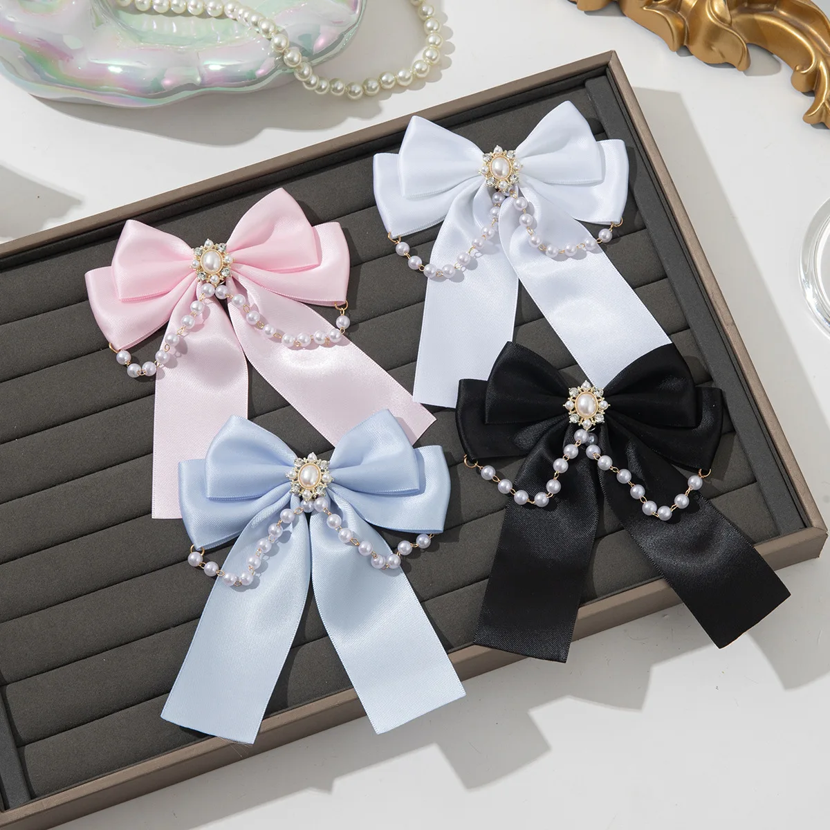 Strass-Haarspangen mit Schleife für Frauen und Mädchen, Perlen-Seitenspangen, Kinder-Haarklammern, Braut-Kopfschmuck