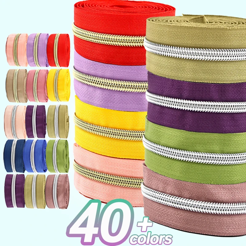 

2/5/10M Meetee Zipper By The Meter 5# Nylon Zippers Tapes Gold Silver Teeth Sewing Zip Garment Zips Repair Kit DIY Accessories