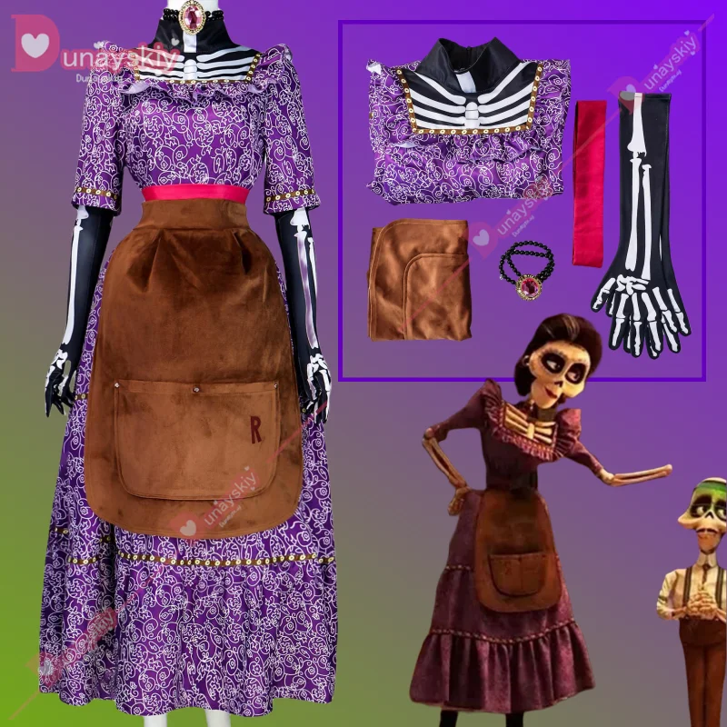 Film CoCo Mama Imelda Cosplay Kostuum Meisjes Muziek Dreaming Around Halloween Familiefeest Fancy Paarse Jurk voor Vrouwen