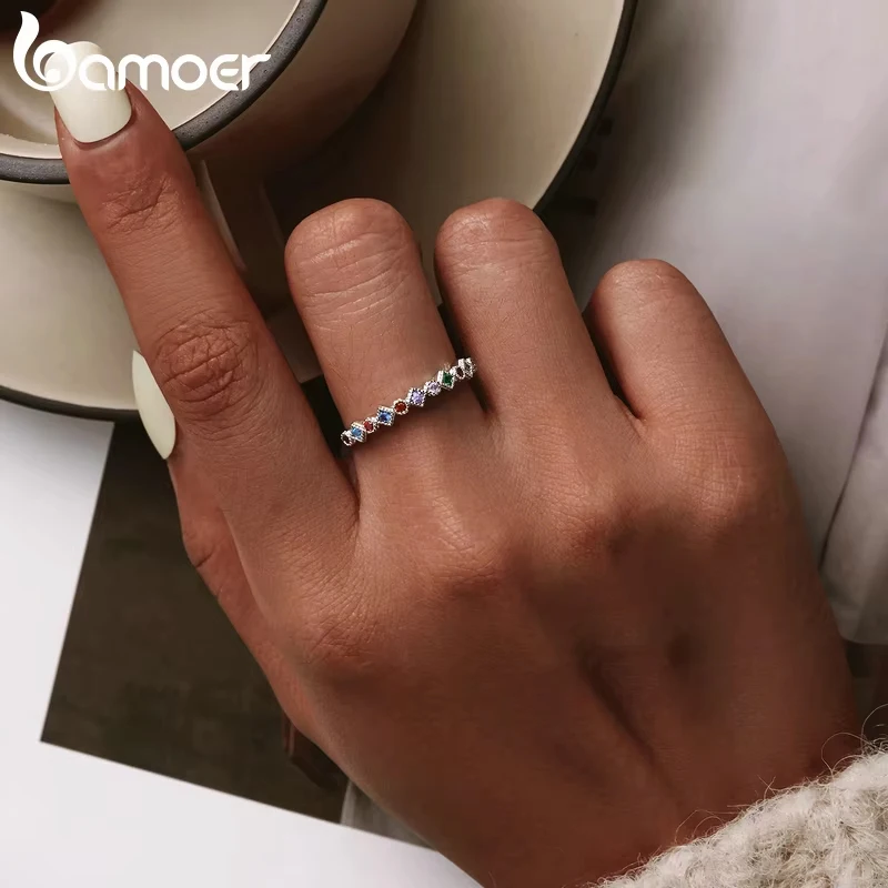 Women's 925 Silver Rainbow CZ Stackable Ring