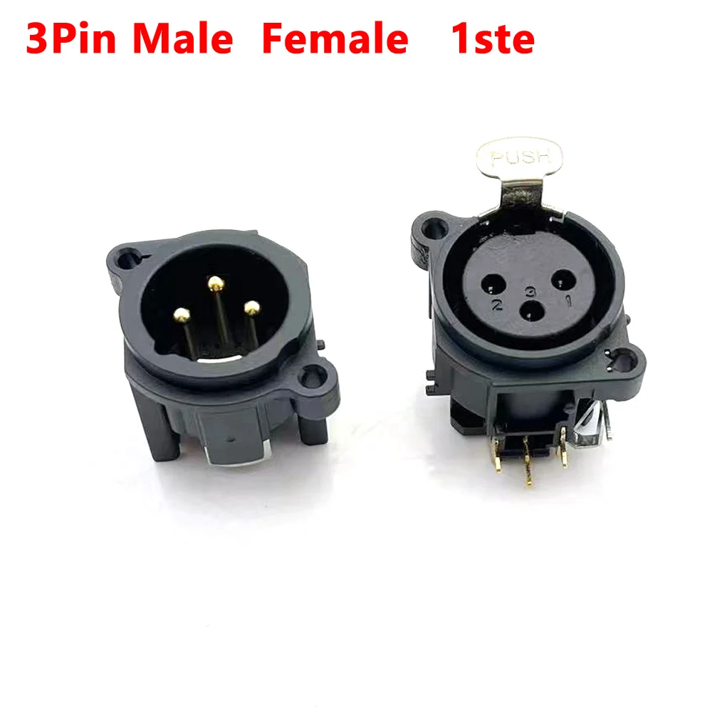 Imagem -02 - Xlr Pinos Macho Fêmea Soquete Dobrado Agulha Conector Forma Quadrada Pcb Montagem em Painel Chassi 180 Graus Xlr Adaptador Conector 100 Peças