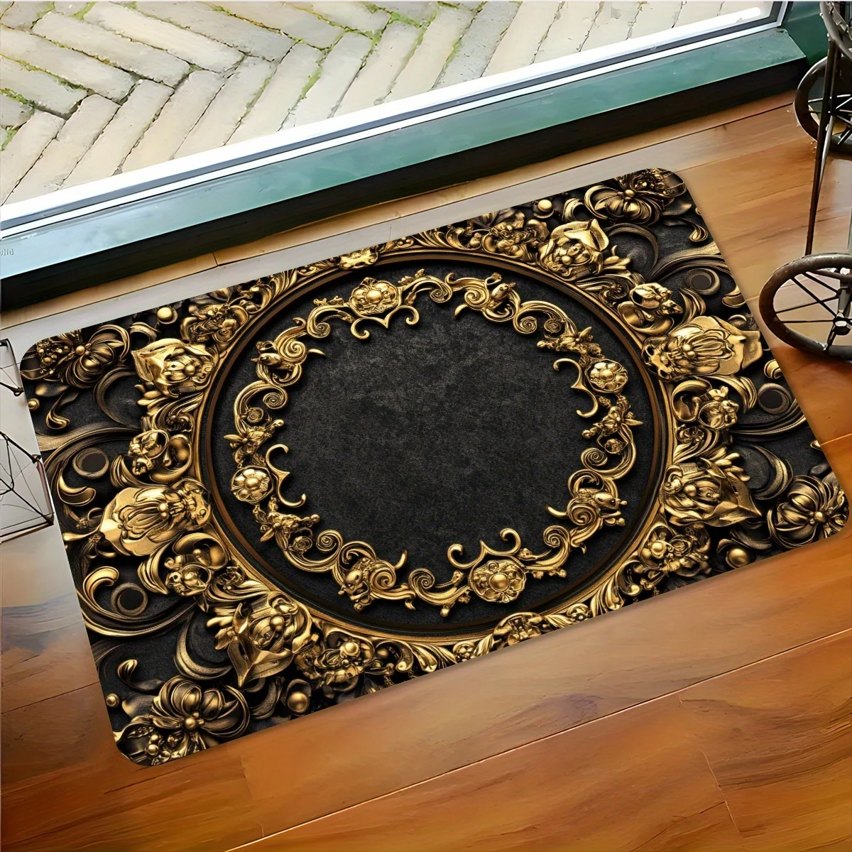 

VIKAMA Black Gold Classic Rug Non-slip & Water-absorbent Living Room Main Rug Bedside Rug for Bedroom Entranceway Decor