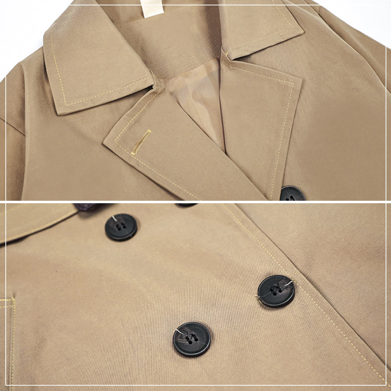 Boys Trench Coat,Lapel Double-breasted with Belt,Teens Windbreaker,Children Loose Overcoat,Khaki Jacket,Spring Autumn Outerwear