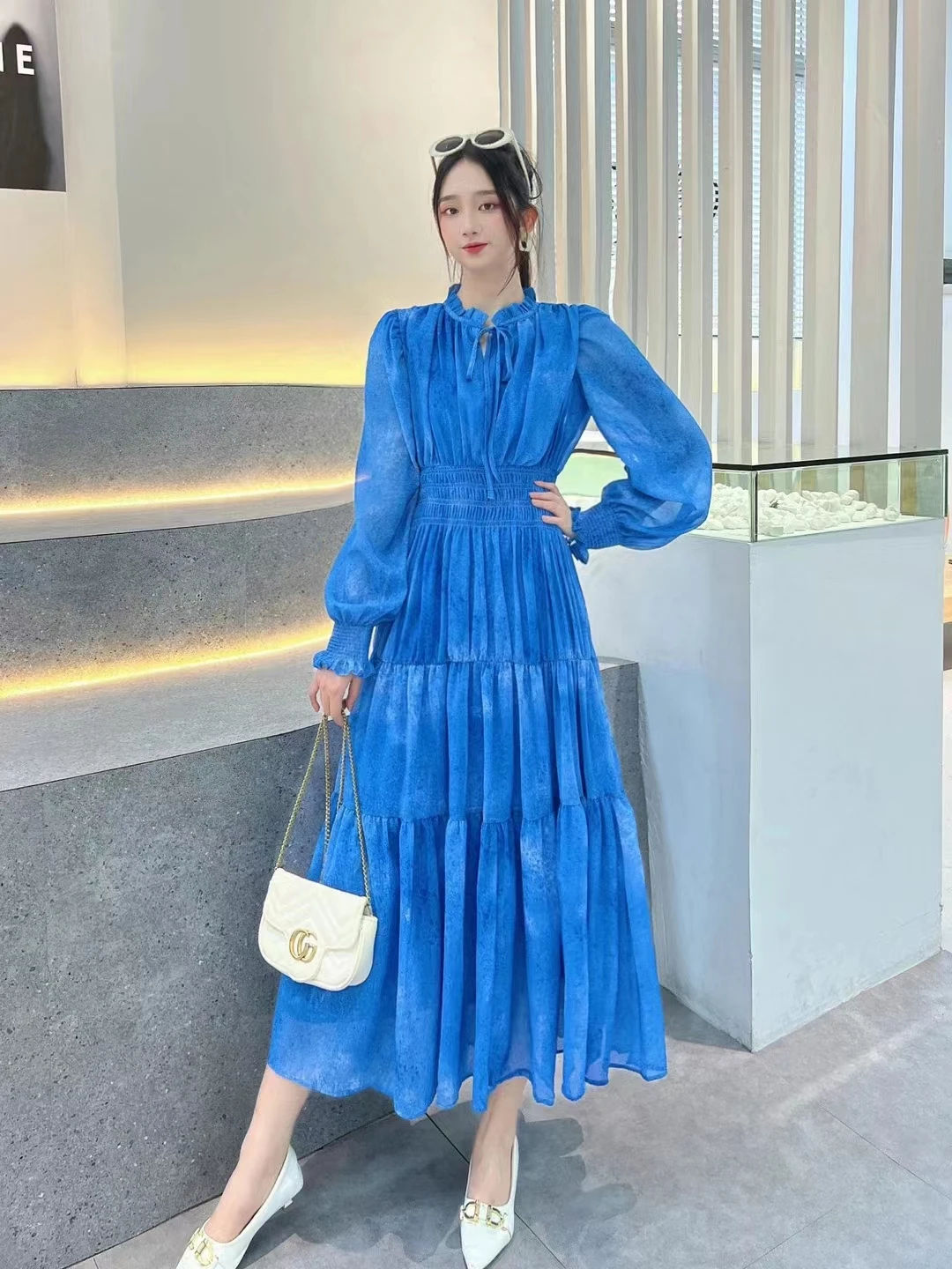 2023 New Spring Summer Women Long Sleeve Slim Long Dress High Quality Designer Fashion Tie Dye Elegant Evening Dress