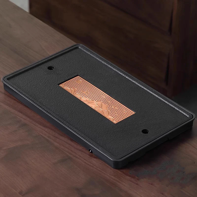 

Rectangle Tableware Tea Tray Black Stone Serving Luxury Accessories Office Hospitality Tea Tray Drainage Bandejas Home Products