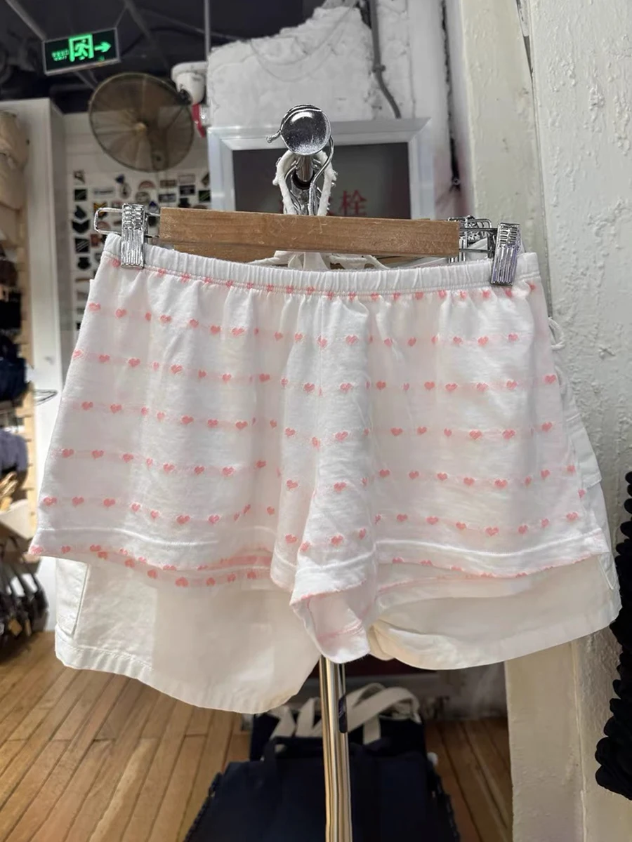 

Сладкие розовые полосатые шорты с принтом сердца, женские эластичные хлопковые шорты с высокой талией, летние милые повседневные домашние шорты, новое нижнее белье