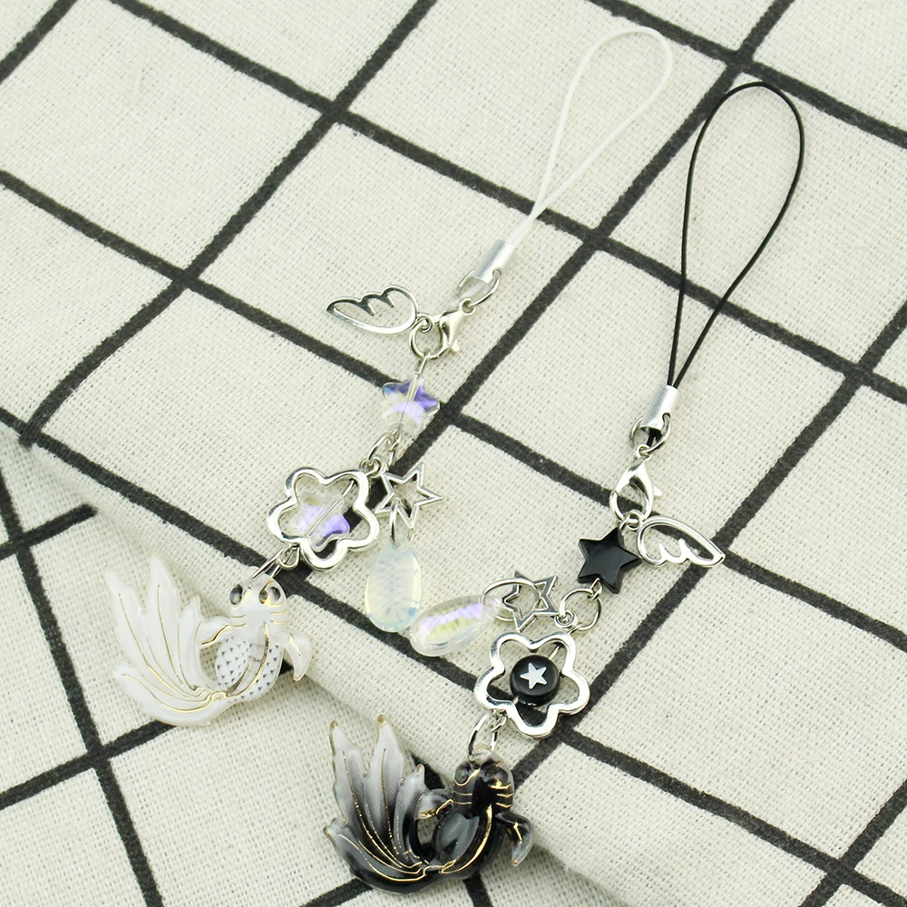 Handmade Satosugu Beaded Mobile Charm Y2K Keychain Anime Cute Fish Wings Stars Key Chains Gift for Girlfriend