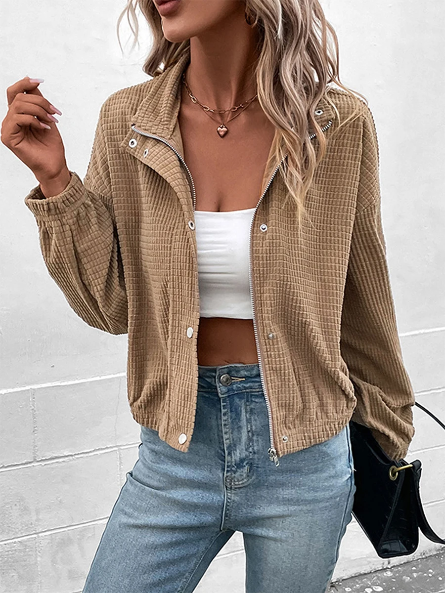 

Женская вельветовая куртка. Стильное пальто на молнии с длинными рукавами однотонного цвета для осени. Идеально подходит для повседневной повседневной носки.