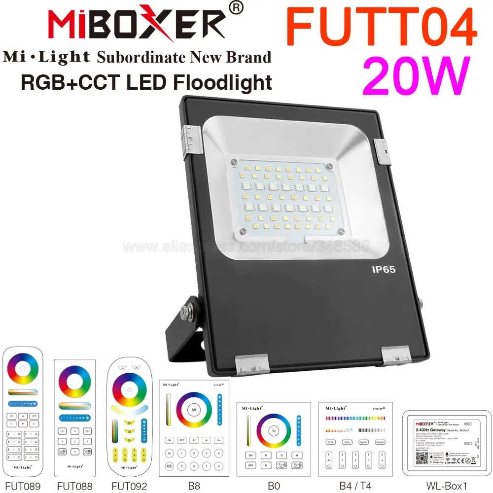 

MiBoxer FUTT04 20W RGB+CCT Floodlight AC 110V 220V Input IP65 Waterproof Outdoor Garden Light 2.4G Remote WiFi APP Voice Control