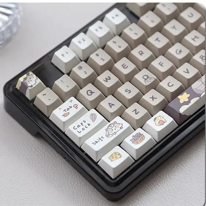 

141-Keys Keycap Khaki White Gray Cute Cartoon Keycap Chinchilla Rat PBT Cherry Material Sublimation Hot-Swappable DIY Keycap