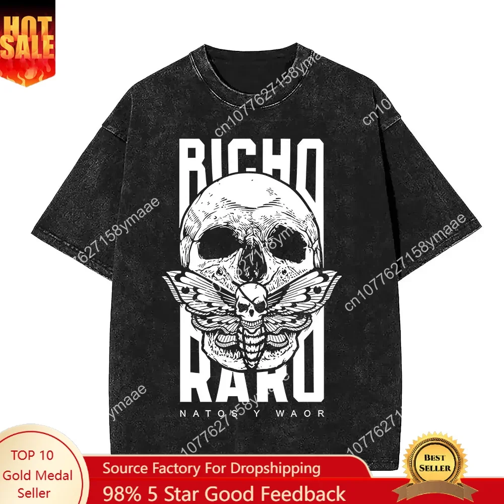 Washed Vintage Rapper NATOS WAOR Skeleton Graphic T-shirt Men Women Fashion Hip Hop Oversized Short Sleeve T Shirts Streetwear