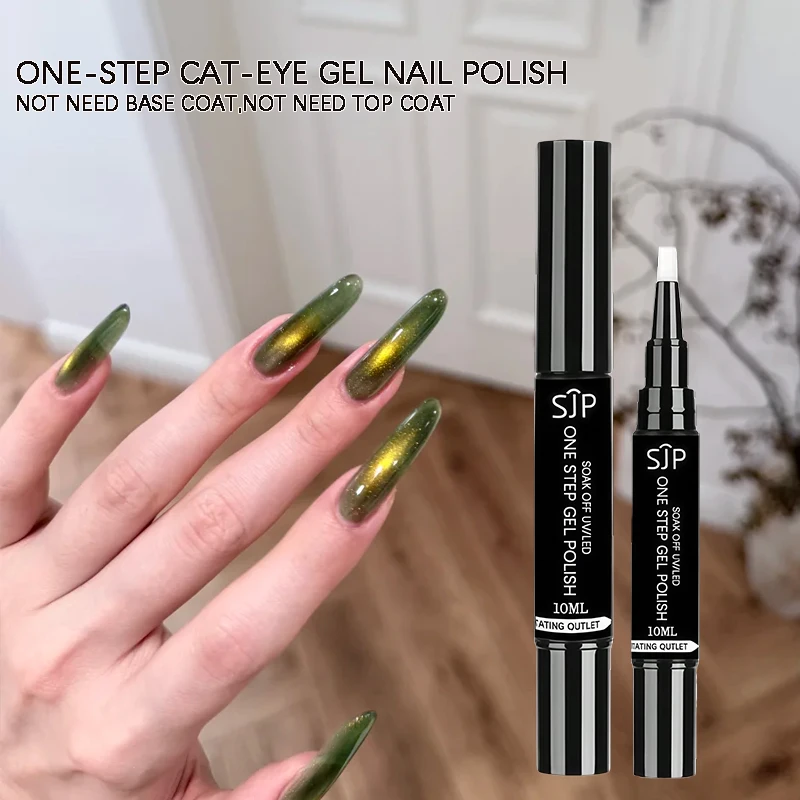Vernis à ongles vert 5 en 1 pour les yeux de chat en gel en une étape avec protection UV – Aucun manteau de base ou le couche de finition nécessaire, cadeau de Noël parfait pour n