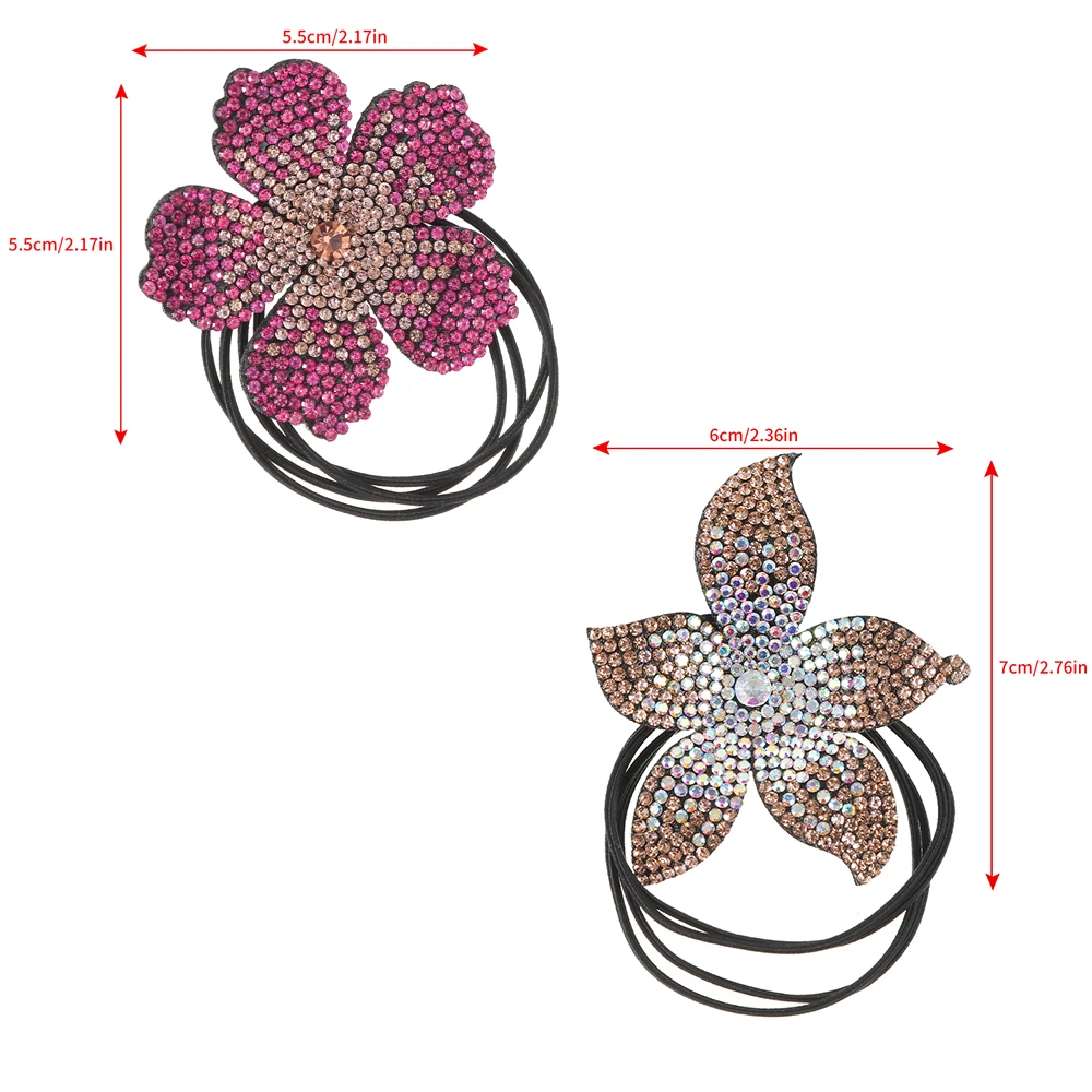 Haimeikang Rhinestone Flower Hair Ropes Ladies Ponytail Holder Scrunchies Hair Tie Rubber Bands For Women Elastic Accessories