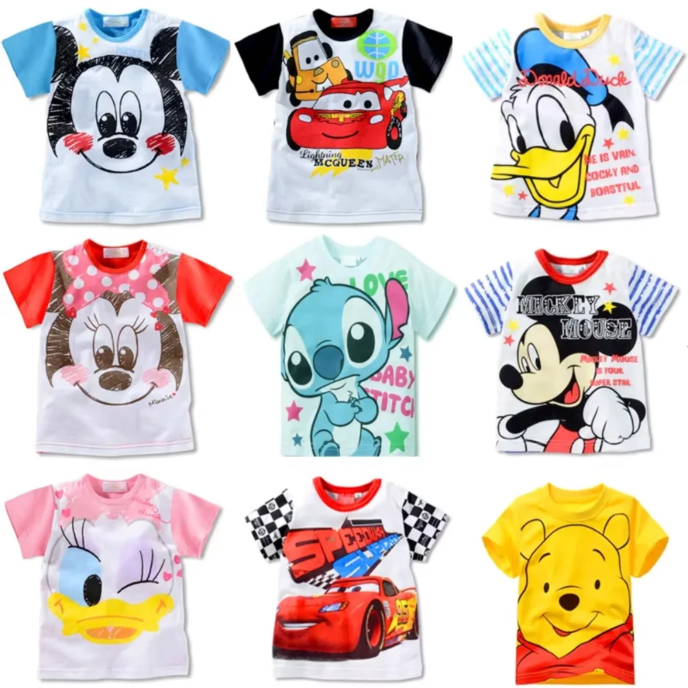 New Cute Cartoon Print Kids T-shirt Summer Cotton Short Sleeve Boys Girls Casual Tops Children Daily Wear Tees Multiple Patterns