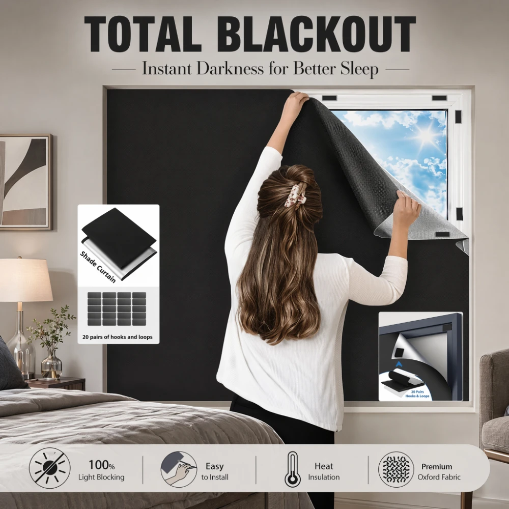 100% Blackout Curtain Darkest House Blackout Window Privacy Film Tint Anti Look Cover Glass Window Cloth Car Stickers