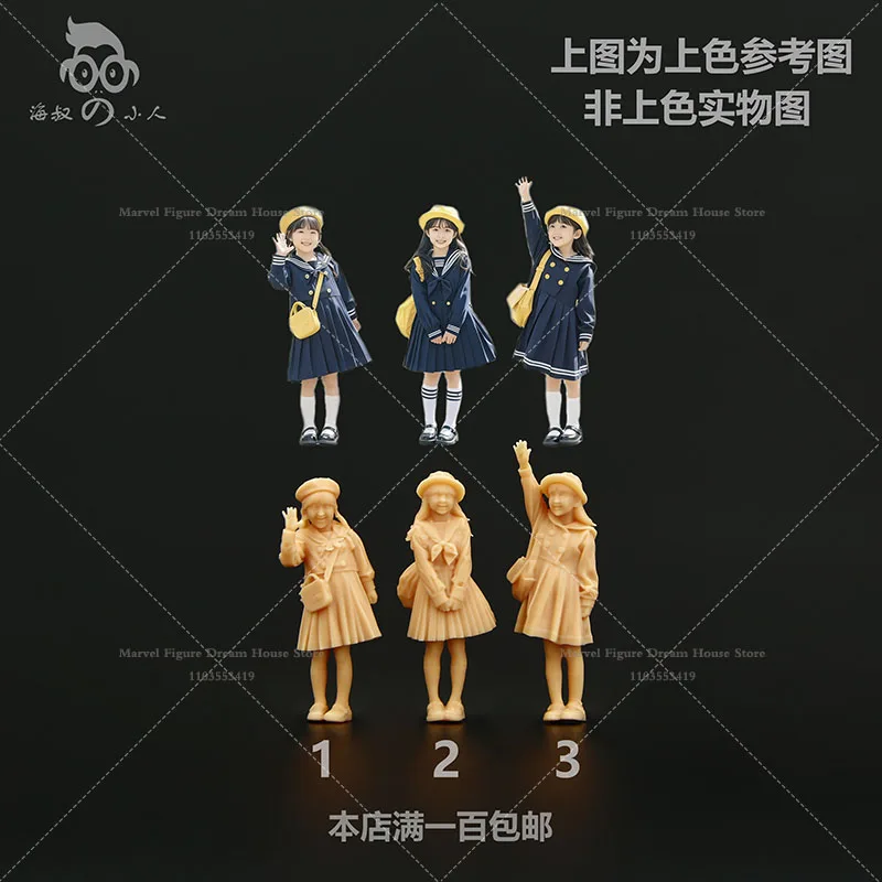 A460 1/64 1/43 مقياس دمى المشهد المصغر الحرم الجامعي صورة لطيف طلاب المدارس الابتدائية غير معلمة الأبيض نموذج لجسم صغير #1