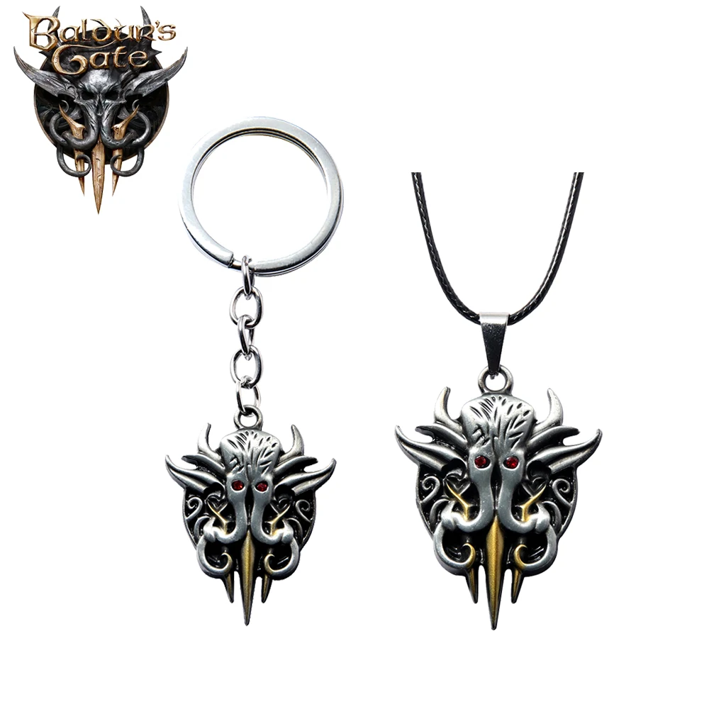 Hot Game Baldur's Gate 3 Cthulhu Keychain Pendant Retro Keyring Halloween Cosplay Props Men Women Jewelry Accessories