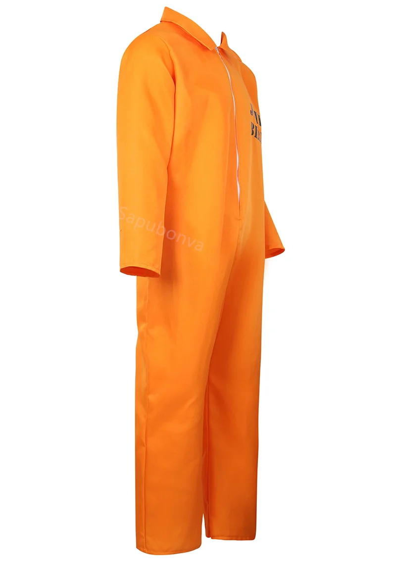 Men's Prisoner Costume Escaped Prisoner Jumpsuit Orange Prison Inmate Halloween Cosplay Costumes Unisex Jail Criminal Dress Up