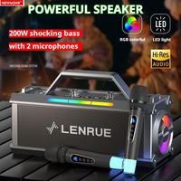 200W Shocking Bass Colorful Light Portable Bluetooth Speaker With 2 Mics Surround Sound Wireless Subwoofer Boombox Home Karaoke
