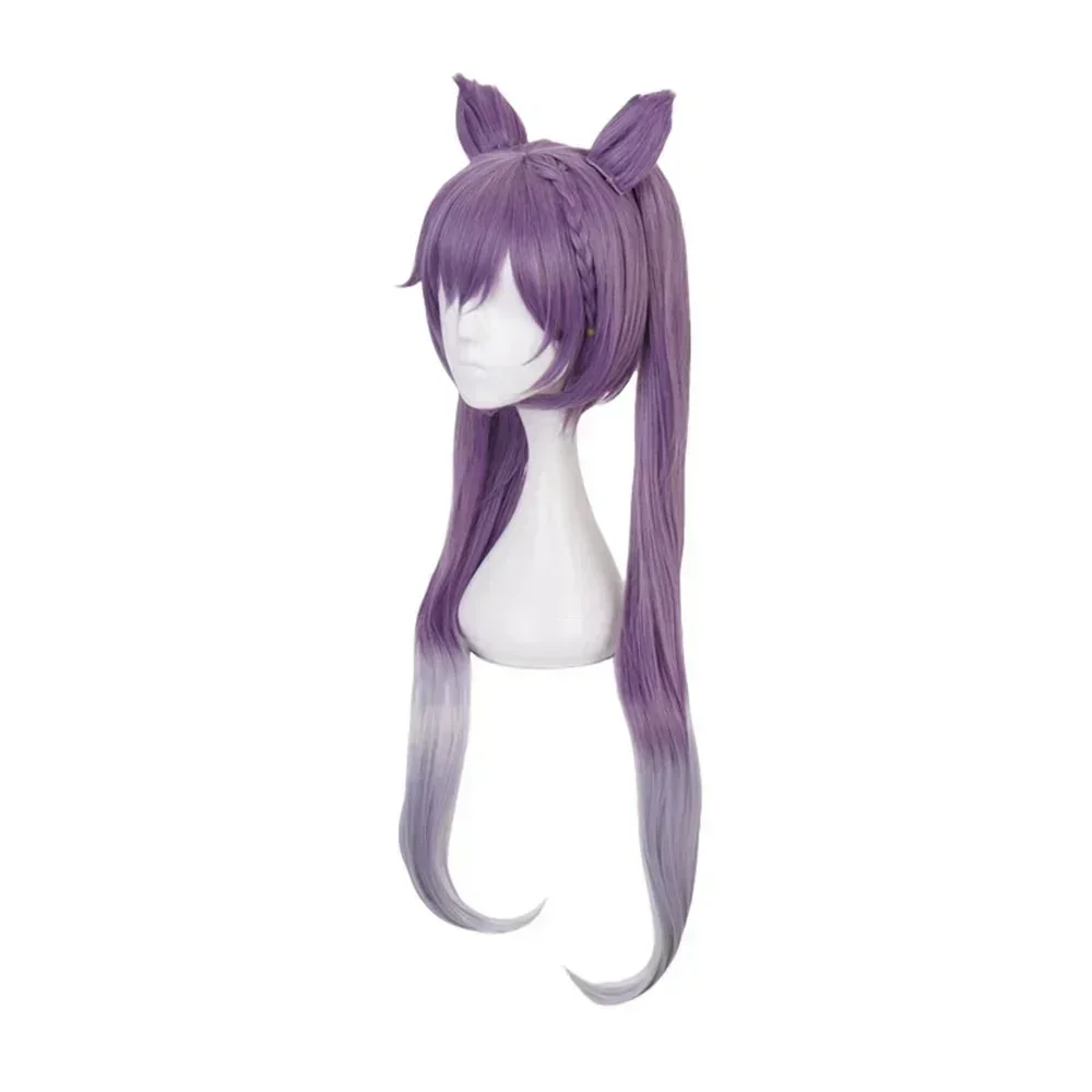 Anime cabelo sintético genshin impacto keqing cosplay perucas longas rabos de cavalo roxo resistente ao calor festa carnaval adereços