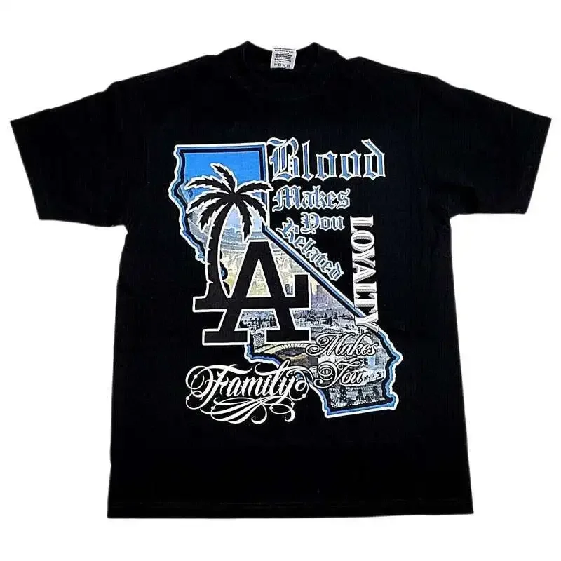 

West Coast Street Old School Cotton Short-sleeved Men's T-shirt American Trend Rock Half-sleeved Hip-hop Top