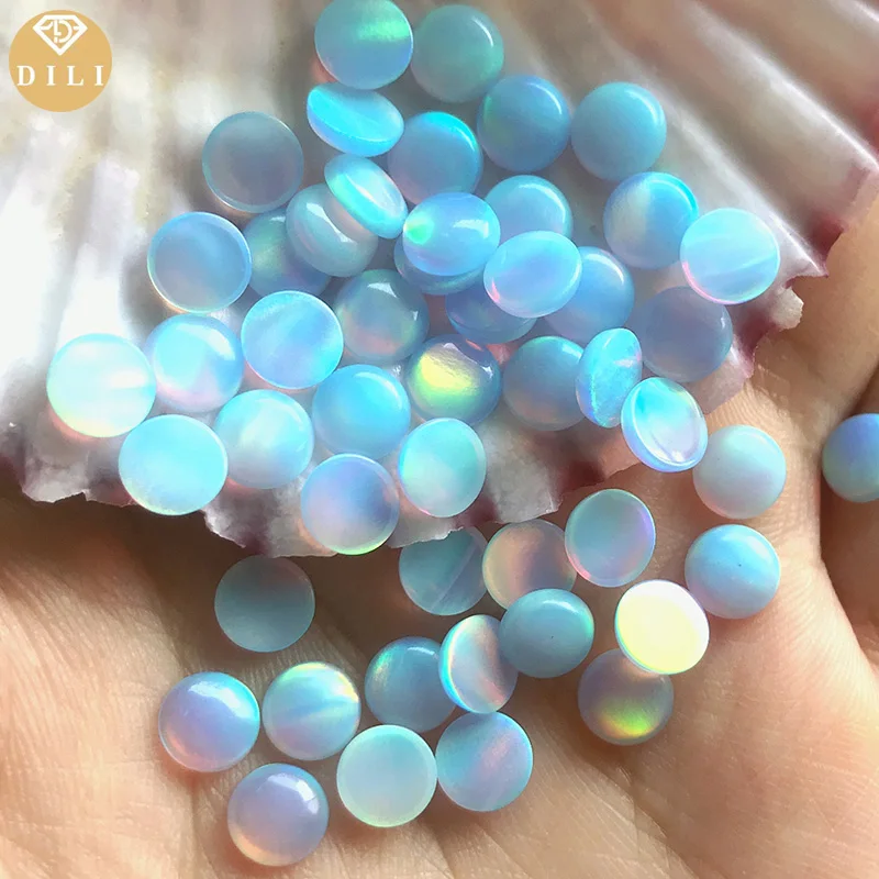 OLP326 Blue Color Synrthetic Round Flat Bottom Cabochon Aurora Opal Stone Oparex Nebula Opal