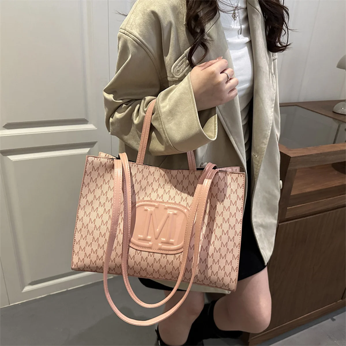 Bolso de mano de moda con logotipo Vintage M, bolso de hombro multifunción de PU con cierre magnético de gran capacidad, compras diarias