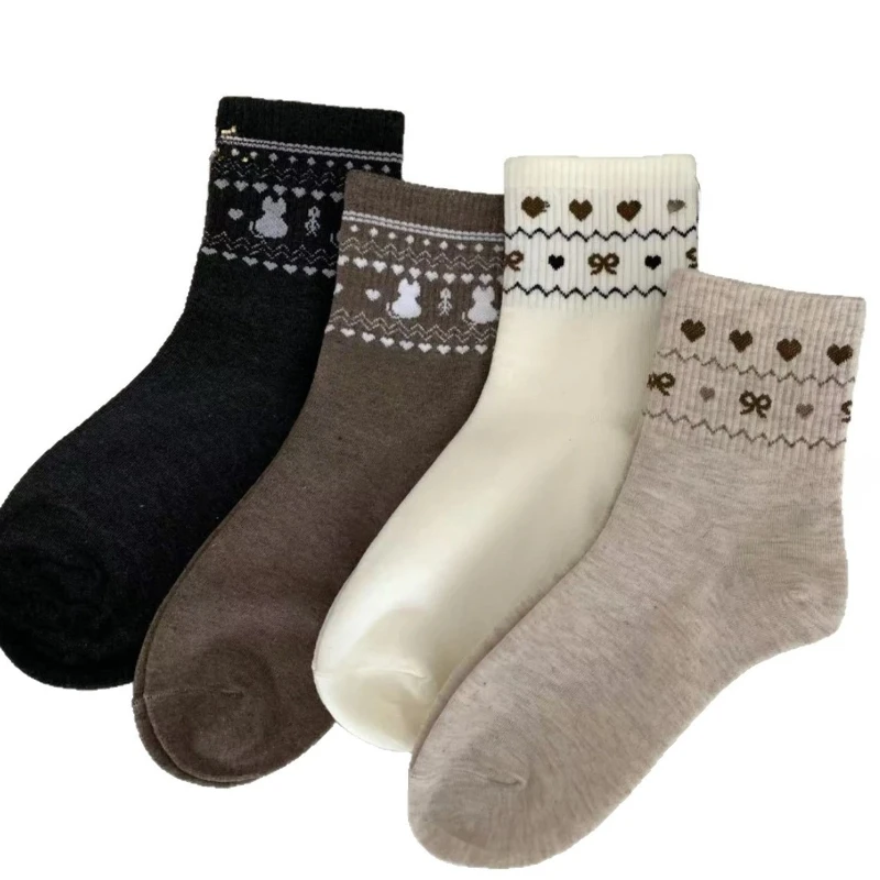 1/4 أزواج ربيع الخريف جديد الرجعية العرقية الجوارب المألوف تنوعا المرأة منتصف جوارب أنبوبية أنيقة بسيطة مخطط المرأة الجوارب