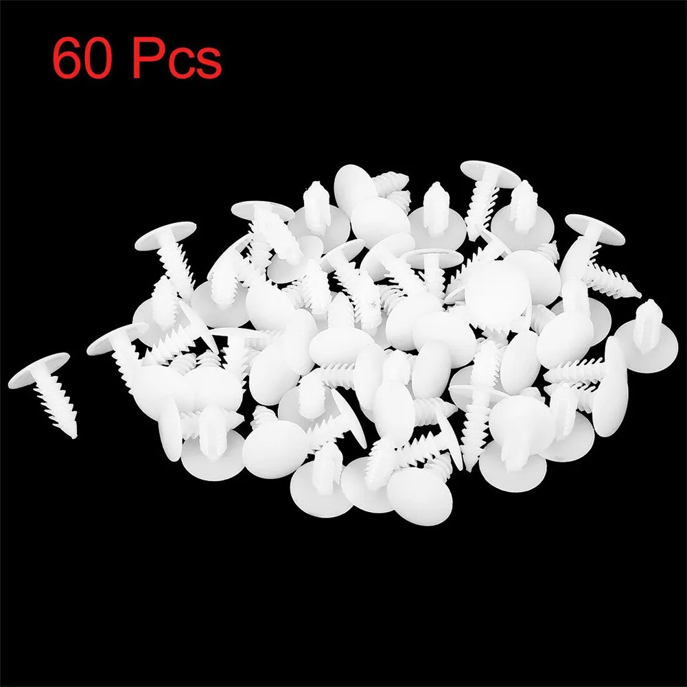 60Pcs Car Clips Plastic Parts Rivets White 60pcs Accessories Auto Door Trim Fasteners Clamps