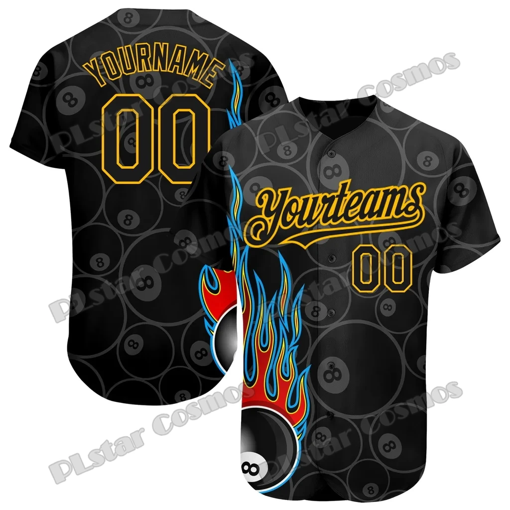 Personalized Text Billiard Fire And Water Pattern 3D Printed Men's Baseball Jersey Streetwear Unisex Baseball Shirt KS-74