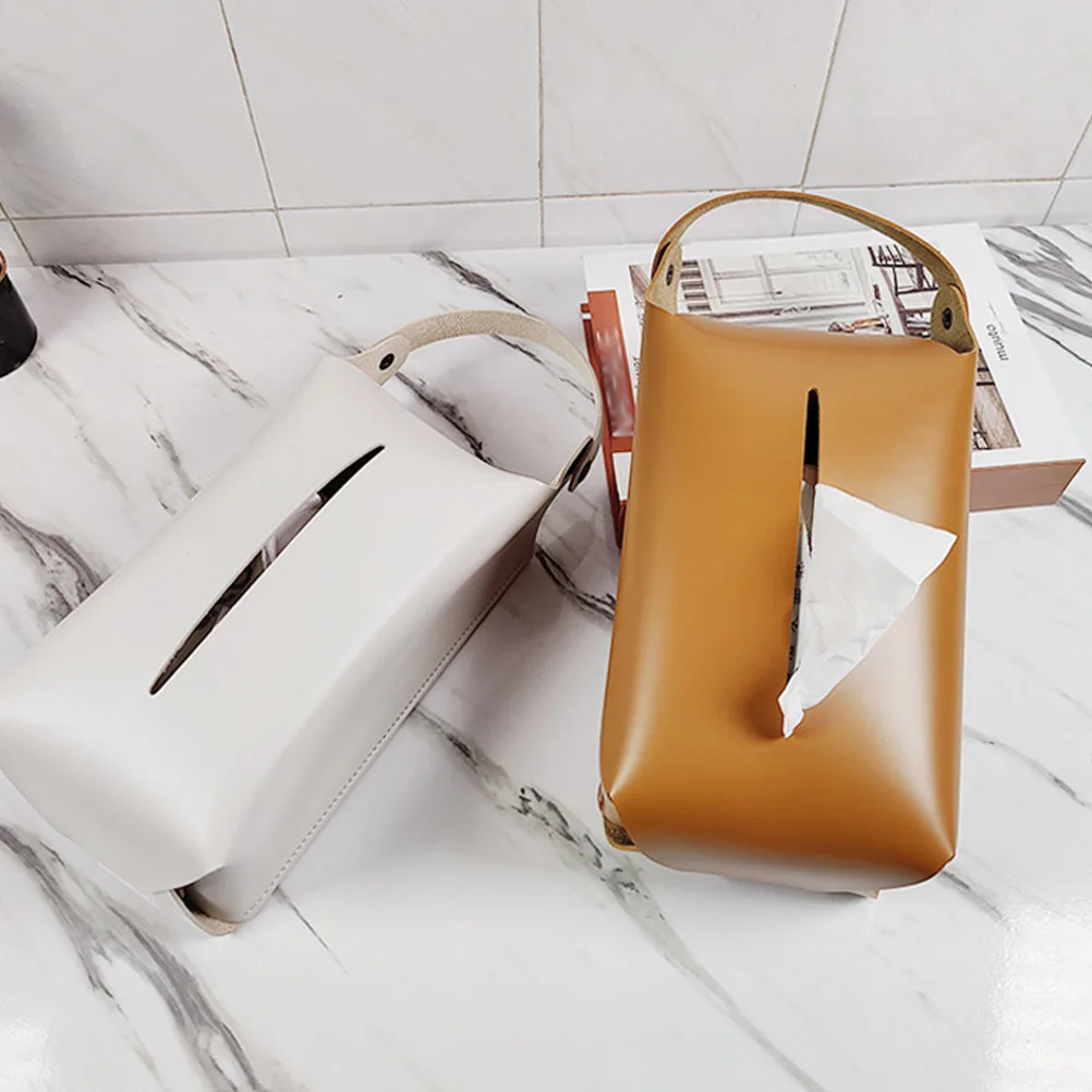 

1PC Tissue Box Waterproof Breathable Flat Design Desktop Car Napkin Container Beige Storage Holder Tissue