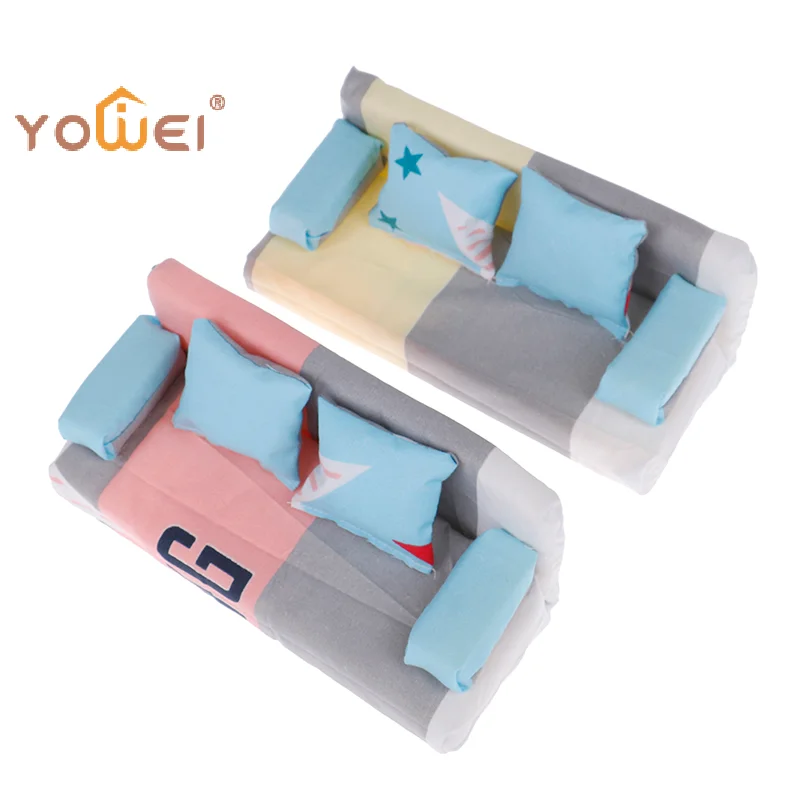 Latest1Set Random Small Floral Fabric Sofa With 2 Pillow Furniture Set Dollhouse Accessories
