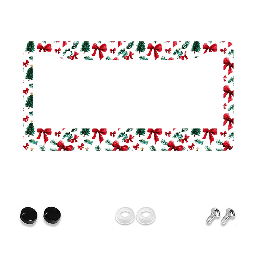 

1 шт. красный и зеленый узор рождественской елки, рама номерного знака с 2 отверстиями, алюминиевый материал, 6x12 дюймов, с набором винтов, Retro Nove