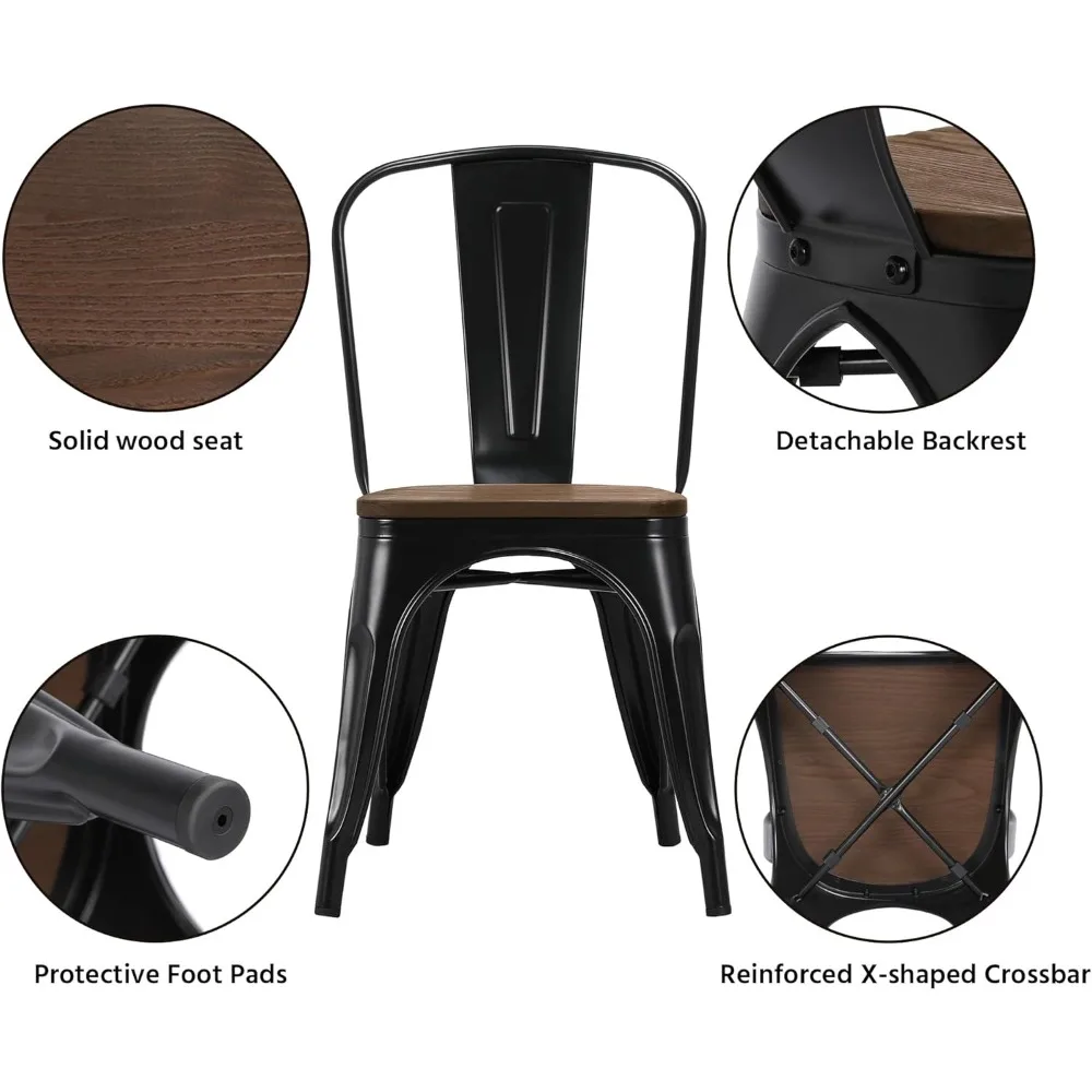 كرسي طعام Yaheetech مقاس 18 بوصة كلاسيكي مصنوع من الحديد المعدني مع سطح خشبي/مقعد للاستخدام الداخلي والخارجي، مقعد أنيق لتناول الطعام في مقهى بيسترو جانبي للبار #5