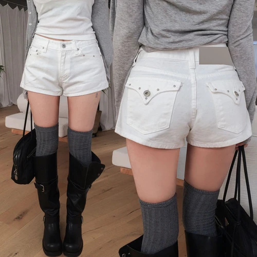 

Slimming Short Shorts Fashionable Korean Style Hot Girl Wide Leg Jeans Casual Washed Cotton Polyester Spandex Blend High Waist