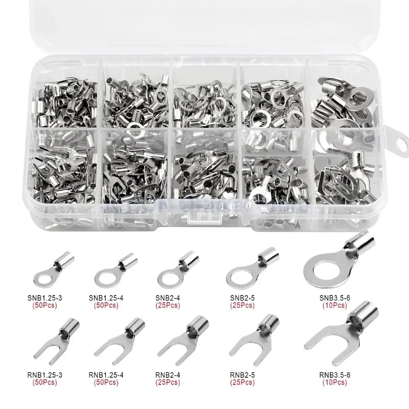 320PCS/Box 10 In 1 Terminals Non-Insulated Ring Fork U-type Brass Terminals Assortment Kit Cable Wire Connector Crimp Spade