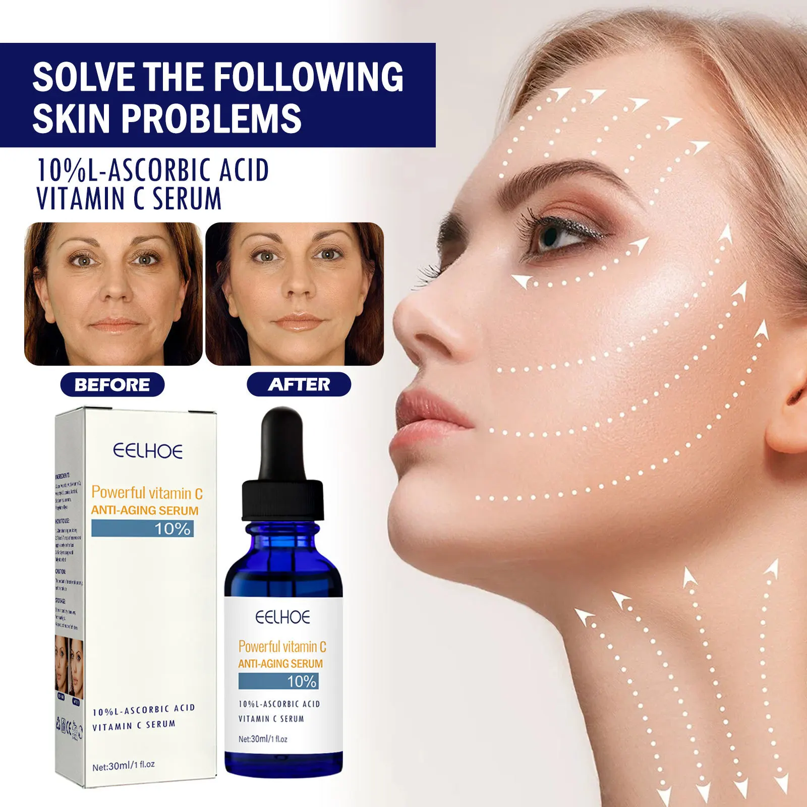 

Eelhoe Vitamin C Anti-Aging Essence Nourishing and Hydrating Fading Wrinkle Head Lifting Lines Firming Skin Anti-Aging Essence